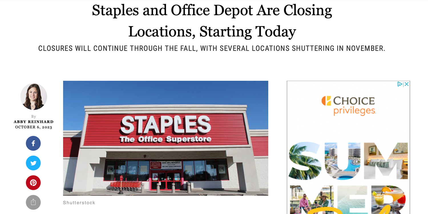 Staples and Office Depot are Closing Locations screen shot