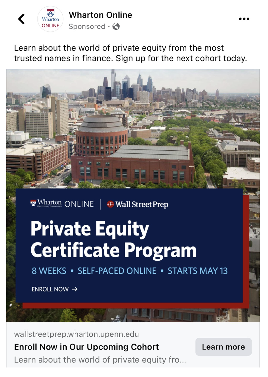 Wharlton Online Private Equity Certificate Program screen shot