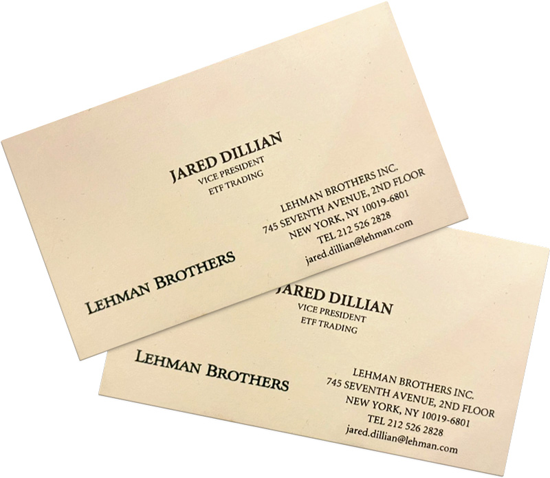 Jared's business card at Lehman Brothers